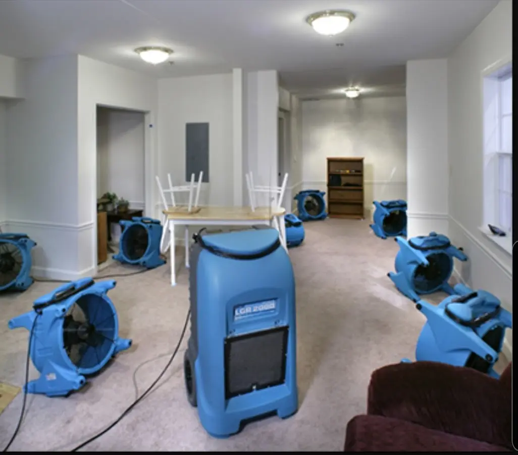 Air movers and dehumidifier setup for Water Extraction & Removal in Economy
